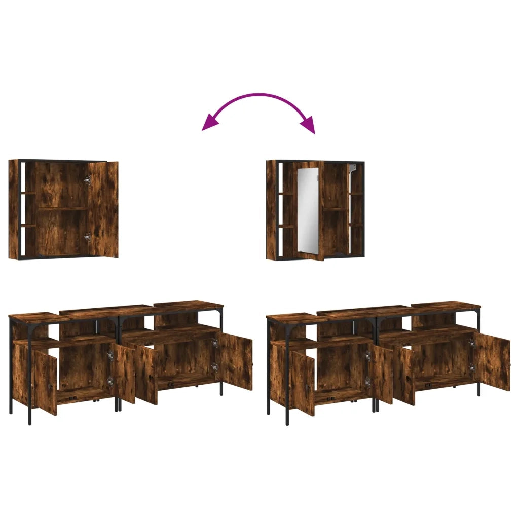 Set Mobili da Bagno | Armadio da bagno 3 pz Rovere Fumo in Legno Multistrato