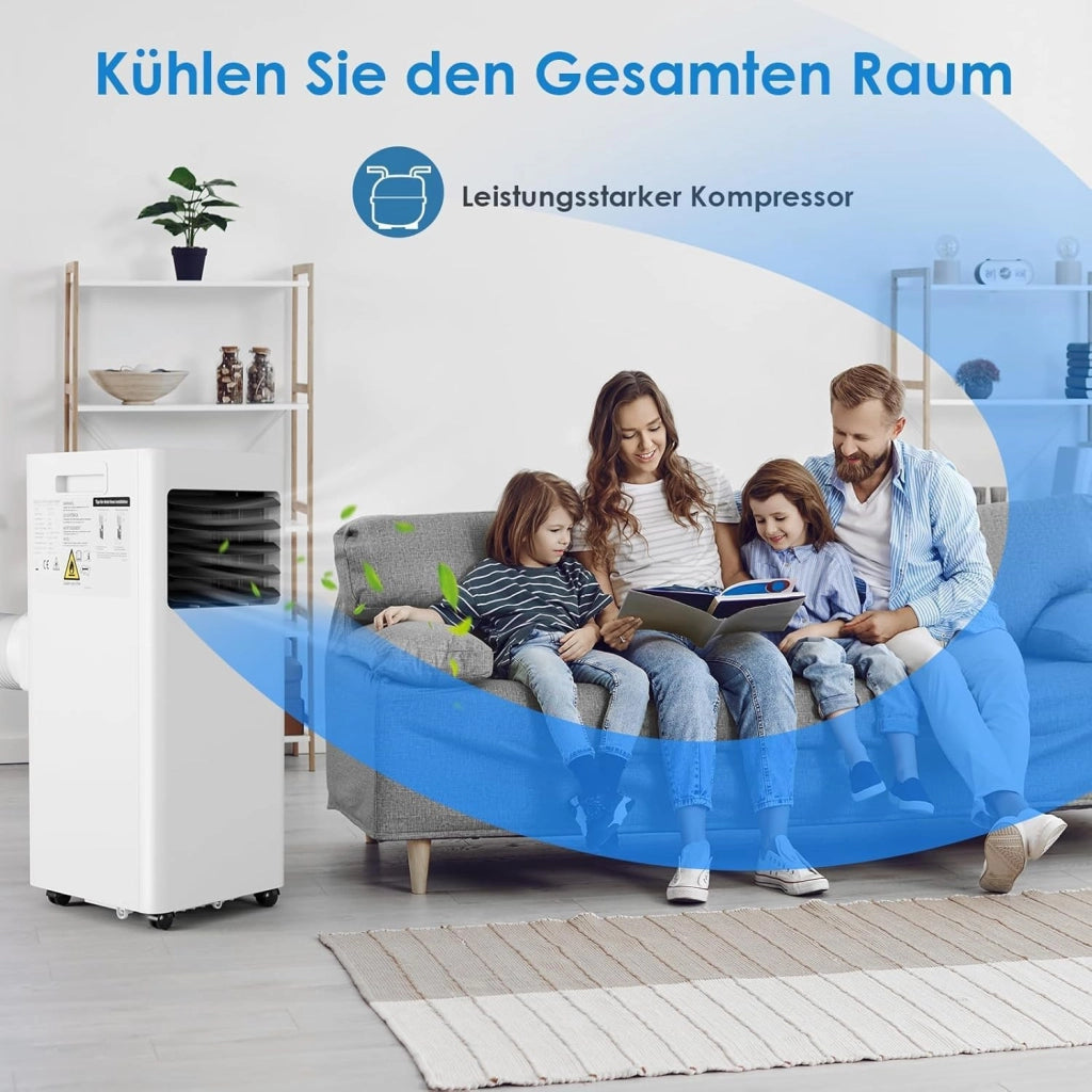 Condizionatore Portatile, 9000 BTU/h, 2.6 kW, 4-in-1 Climatizzatore Portatile, Ventilatore, Raffreddamento, Deumidificazione, Aria Condizionata con Night Mode, Timer 24H e Telecomando, 31㎡