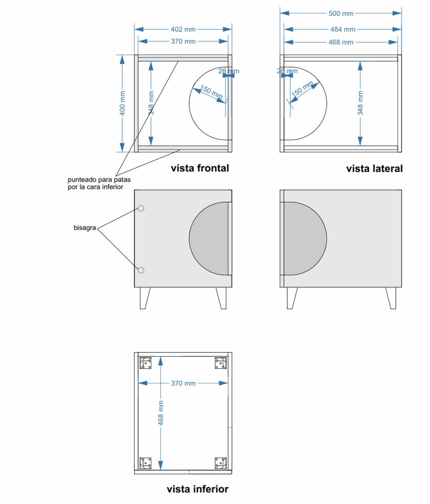 Tavolino cuccia per cani o animali 46,8x37x40cm, ELLIE, ingresso laterale per per lettiera colore Rovere e Bianco RF981