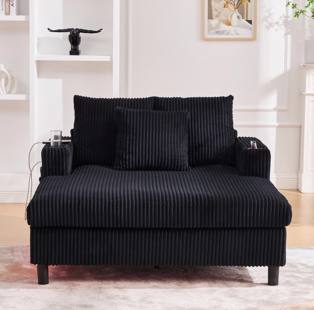 Poltrona relax oversize in velluto a coste con LED e USB