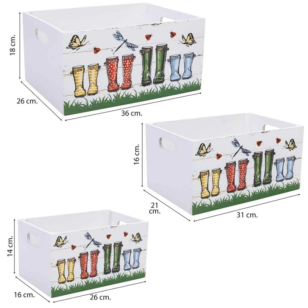 Set di 3 cassetti in legno multicolore 36x26x18h-31x21x16h-26x16x14h cm