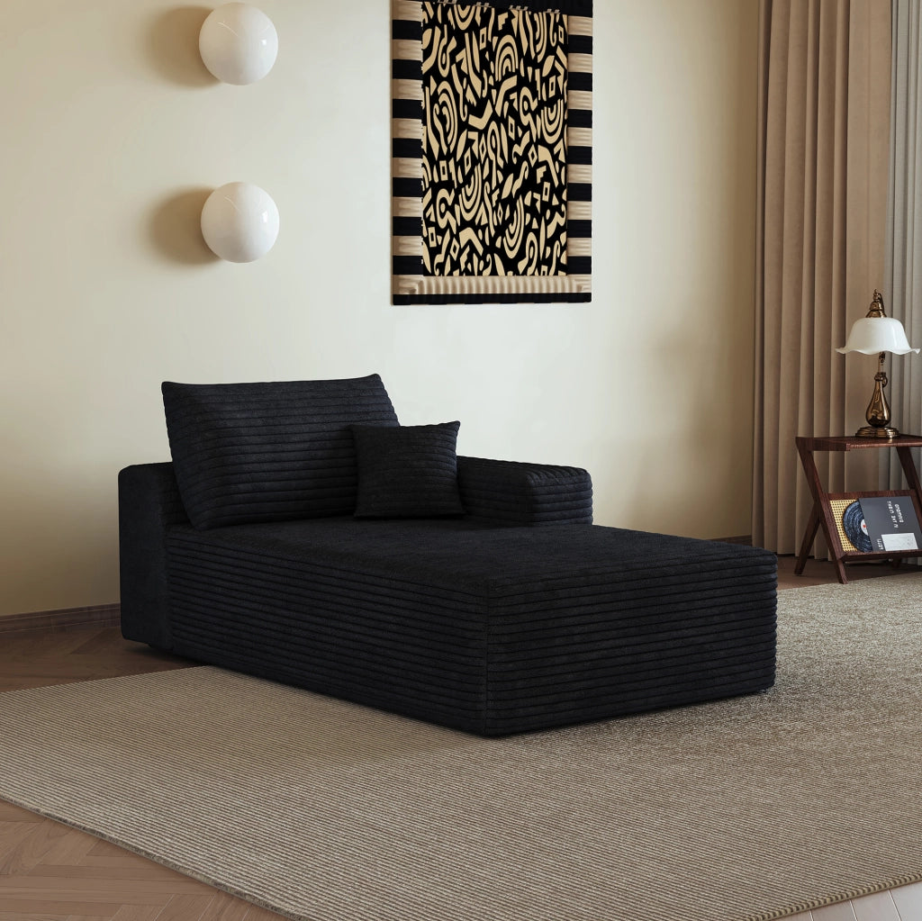 Divano modulare con chaise longue reversibile, tessuto plush-corduroy nero