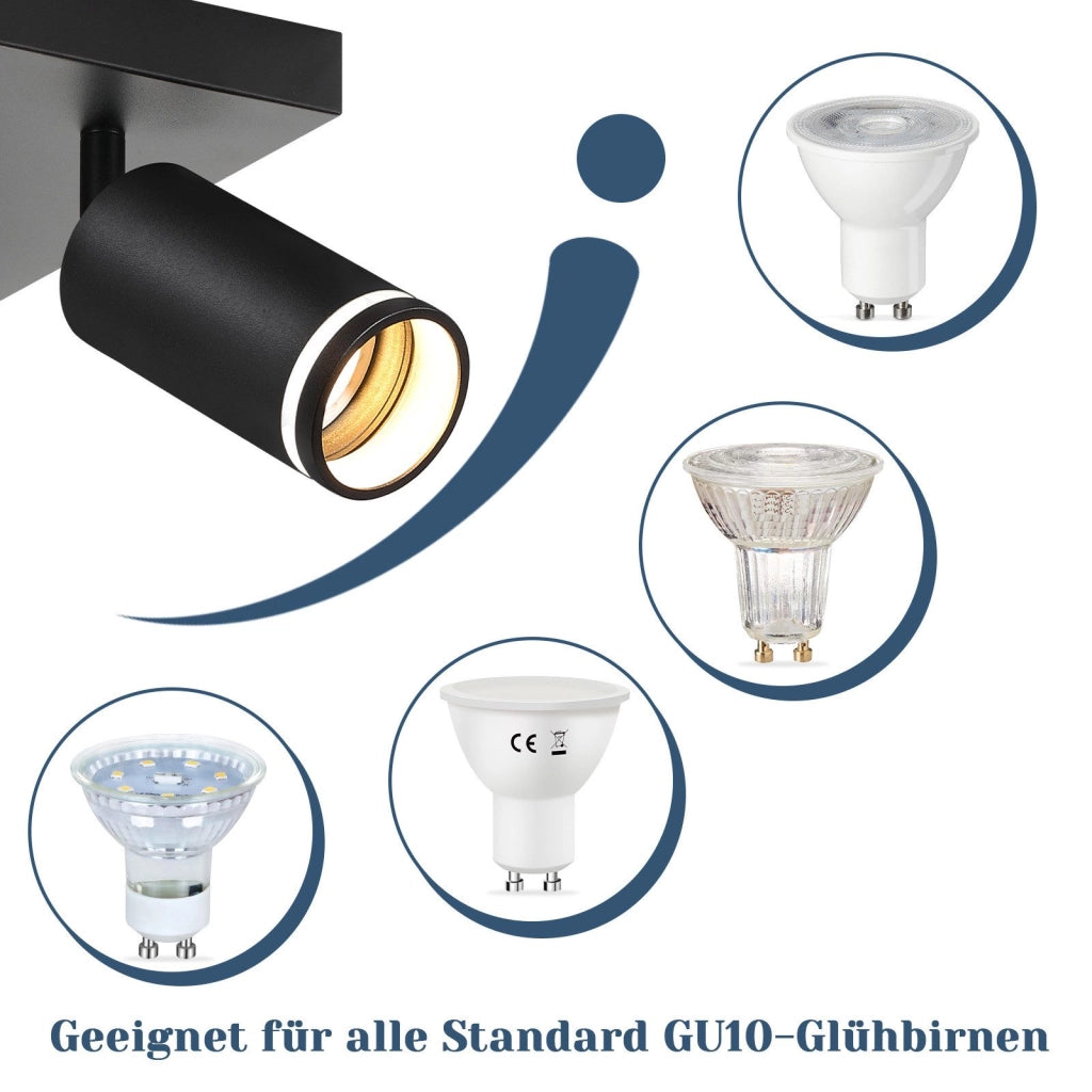 ZMH Faretto da soffitto neri 4 fiamme GU10 metallo per camera letto corridoio