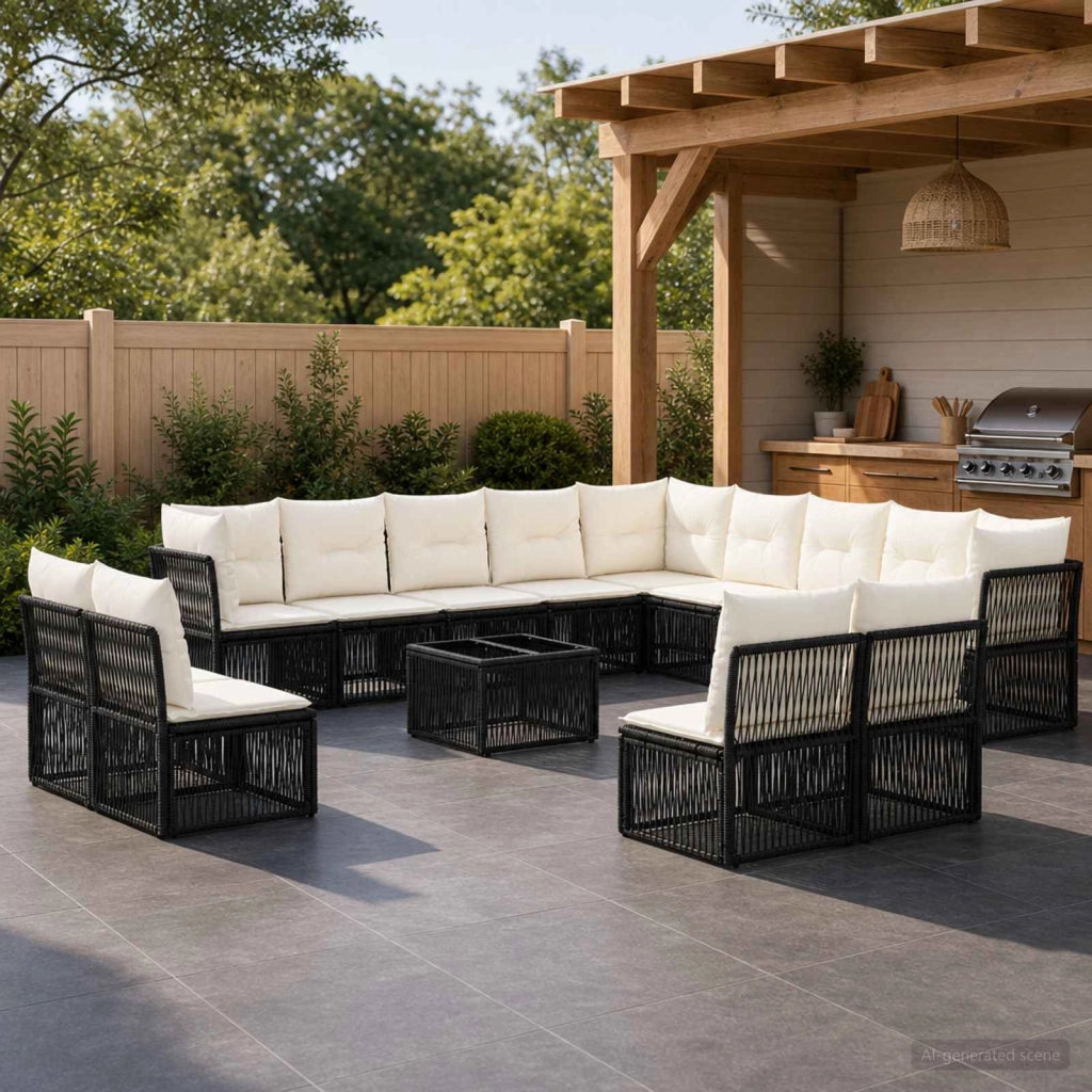 Set Divano da Giardino 14 pz Nero polyrattan 3434419