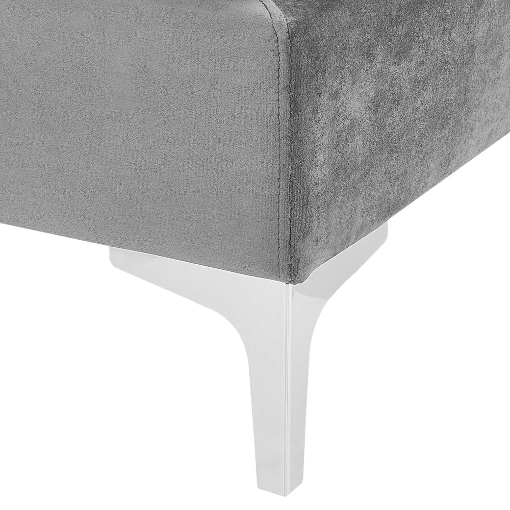 Ottomana con cuscino superiore in velluto grigio ottomana Gambe in metallo argentato Stile glamour