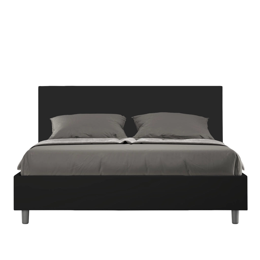 Letto Matrimoniale 160x190 cm con Rete e Contenitore Giroletto con Alzata Comoda Imbottito in Similpelle Adele Nero