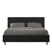 Letto Matrimoniale 160x190 cm con Rete e Contenitore Giroletto con Alzata Comoda Imbottito in Similpelle Adele Nero
