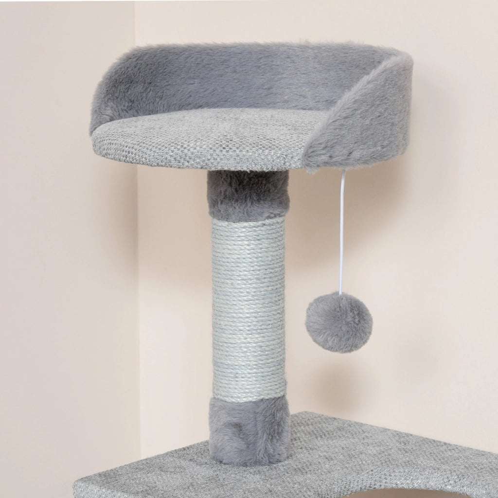 EasyComfort Tiragraffi Palestra per Gatti Multilivello con Casetta Scala Piattaforme, Pali in Corda di Juta, Grigio, 60.5x40x124cm