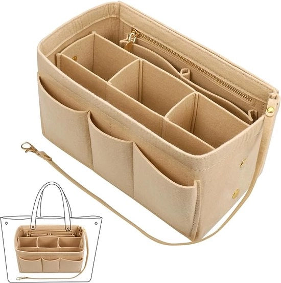 Stilevole Organizzatore di Tasca Sostenibile con Molti Spazi, Borsa con Cerniera - Beige, 30 x 17 x 16 cm