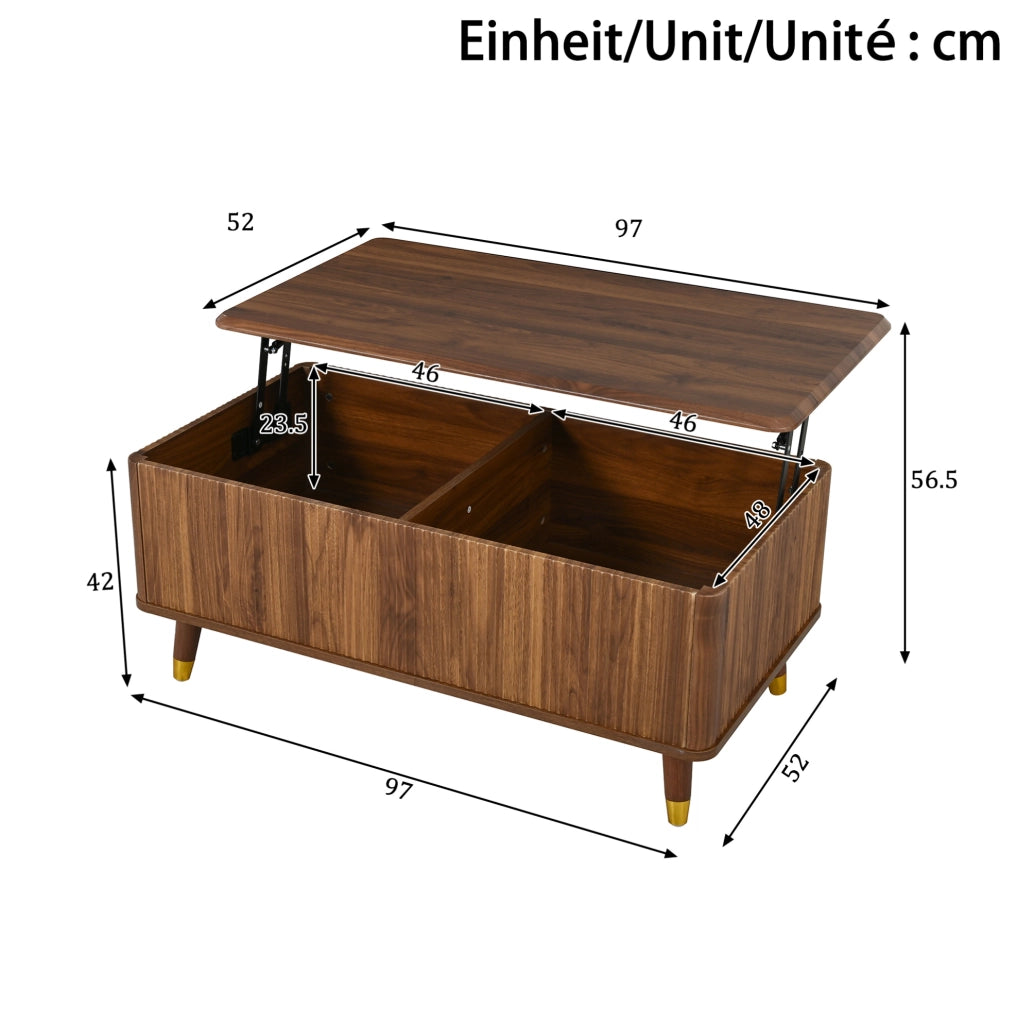 Tavolino da caffè moderno retrò con piano sollevabile 97x52x56;5 cm in MDF; noce