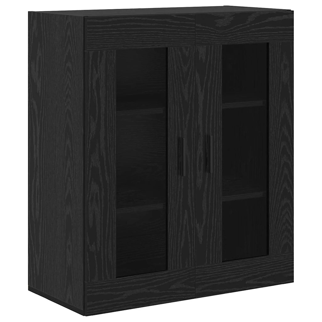 Credenza 2 pz-Set di 2 Buffet-Armadio da cucina Rovere Nero Legno Stratificato e Vetro 855451