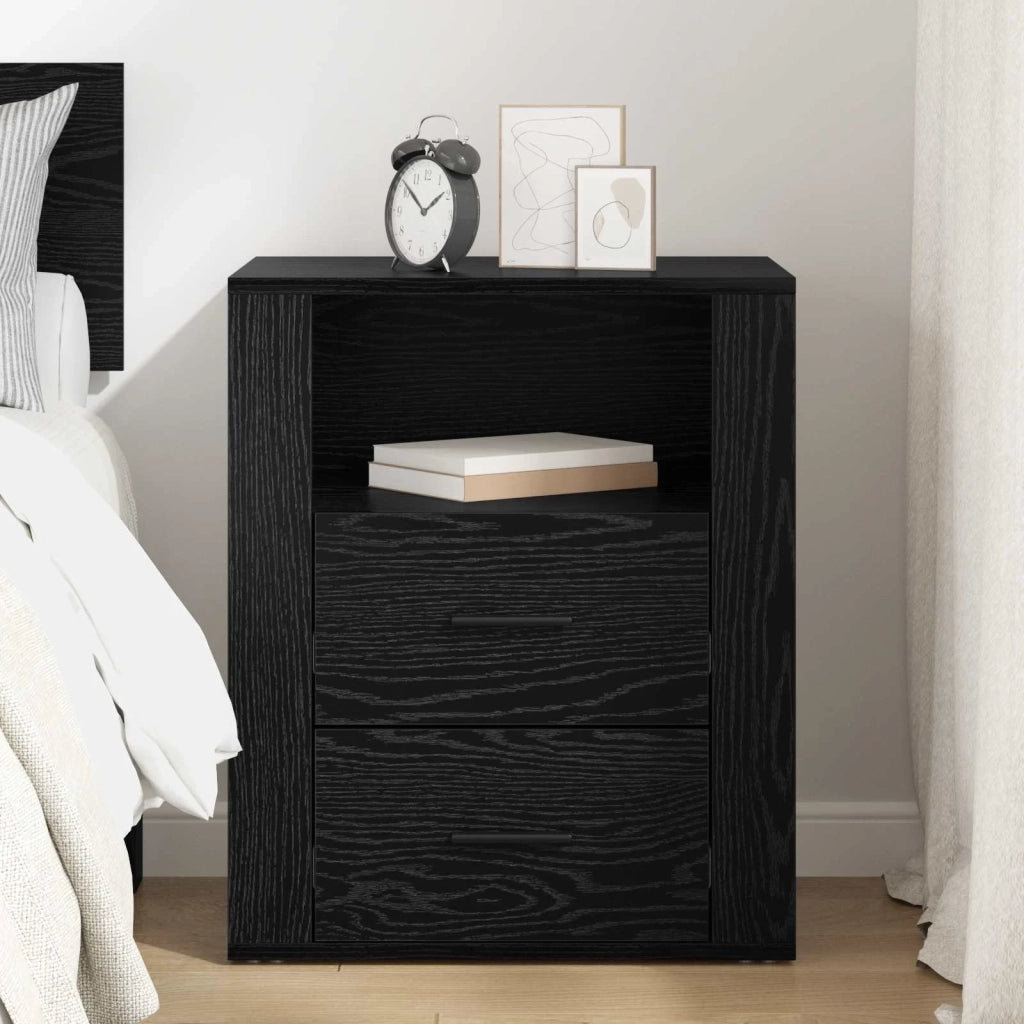 Comodino | Armadio da Notte | Mobiletto da notte Rovere Nero 35 x 50 x 60 cm Legno multistrato