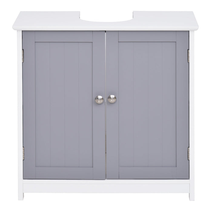 Mobile Sotto Lavabo Bagno 2 Ante 60x30x60 cm in MDF Bianco e Grigio