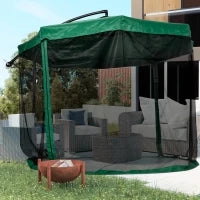 Ombrellone da Giardino 3x3 m con Zanzariera, Apertura a Manovella e Base a Croce, Verde