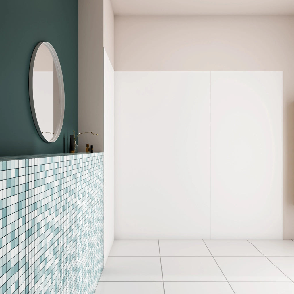 H.210 cm Pannello Doccia ad Angolo 80x80x120 cm Realizzato in Alluminio da 3 mm con Profili Finitura Bianco Opaco per Rivestimento Parete Bagno