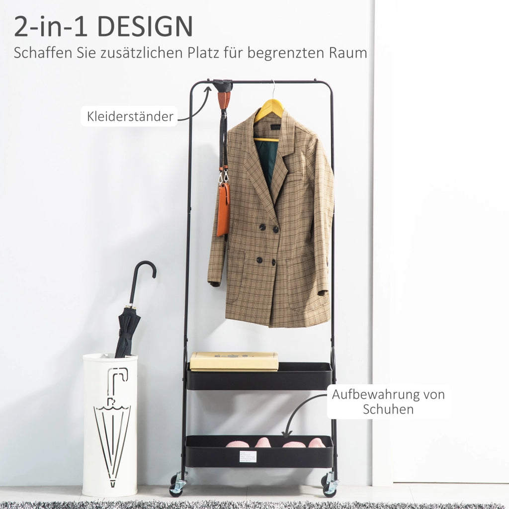 Appendiabiti mobile in metallo con ripiano per scarpe ¨C zephmum ¨C Nero