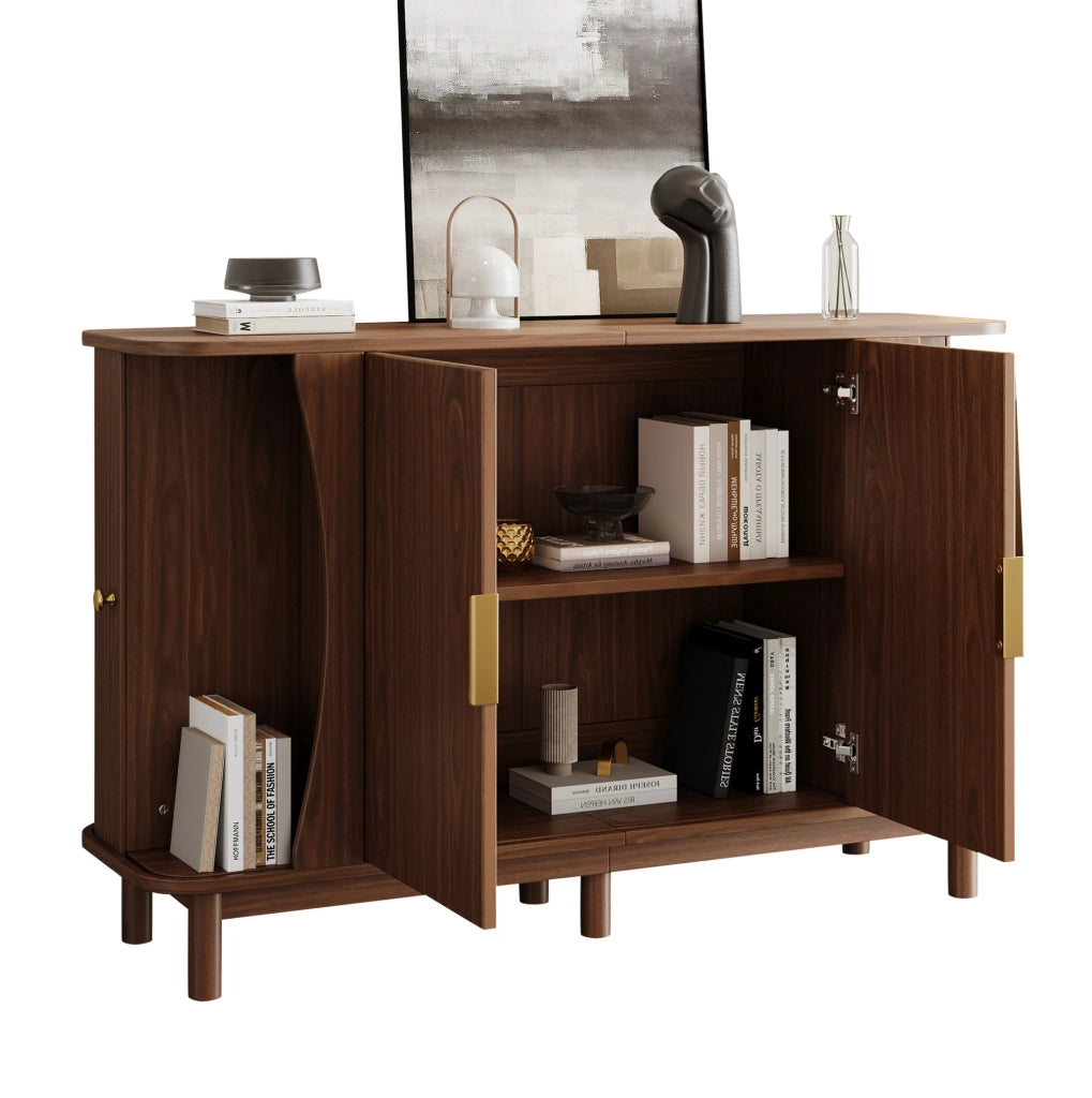 Sideboard in MDF effetto noce 140x40x88 cm; con ripiano regolabile e ante