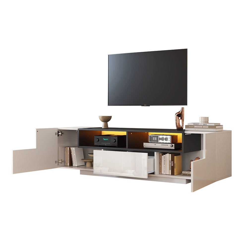 Mobile TV a L - Xylo - 180x40x48 cm LED bianco/nero
