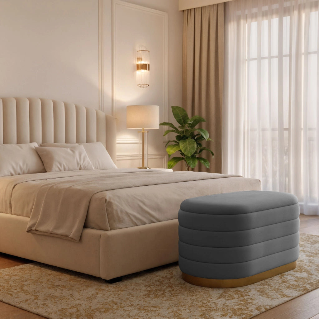 Panca imbottita con contenitore in velluto 80 cm BELLA Grigio Scuro