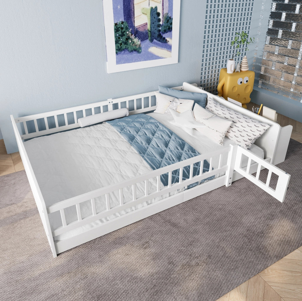 Letto per bambini in pino bianco 140x200 cm con ripiani