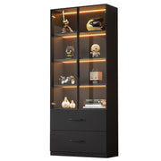 Vetrina LED in vetro 60x40x160 cm nera con 2 ante in vetro temperato, 2 cassetti e 7 colori LED