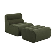 Poltrona bouclé testurizzata con poggiapiedi, verde kaki