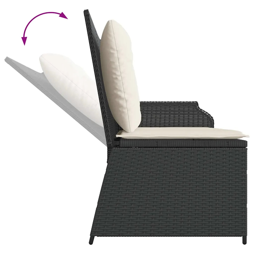 vidaXL Panca Reclinabile da Giardino con Cuscini Nera in Polyrattan