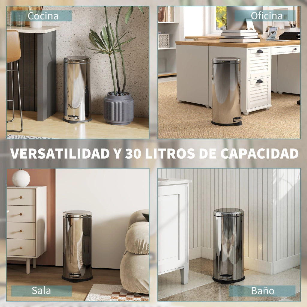 Cestino Pedale ¨C zephmum ¨C Acciaio Inox 30L 29.2x62.9 cm Argento