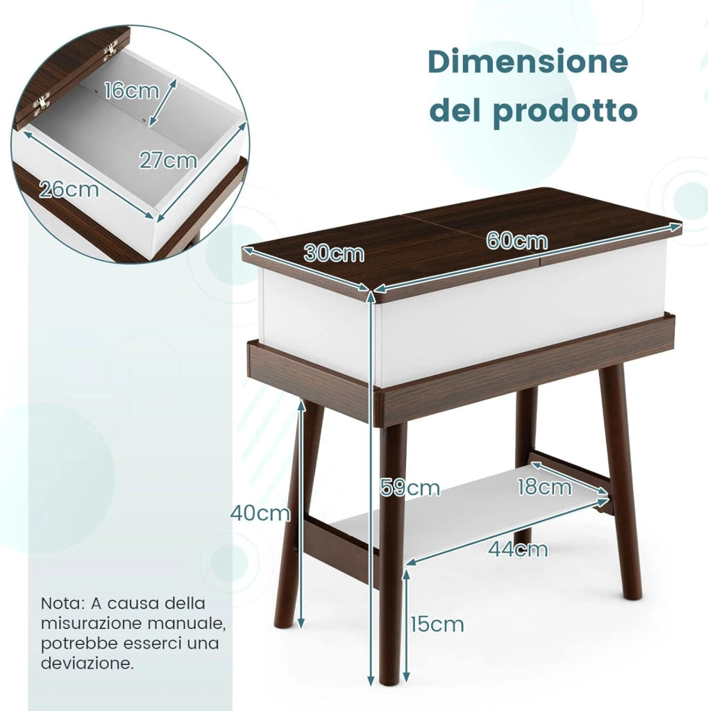 Tavolino Salotto in Legno, Tavolino da Divano con Pannello Ribaltabile a 180° e Cerniere in Metallo Antiruggine, Gambe in Legno di Gomma, Tavolino Stretto e Moderno per Soggiorno e Ufficio