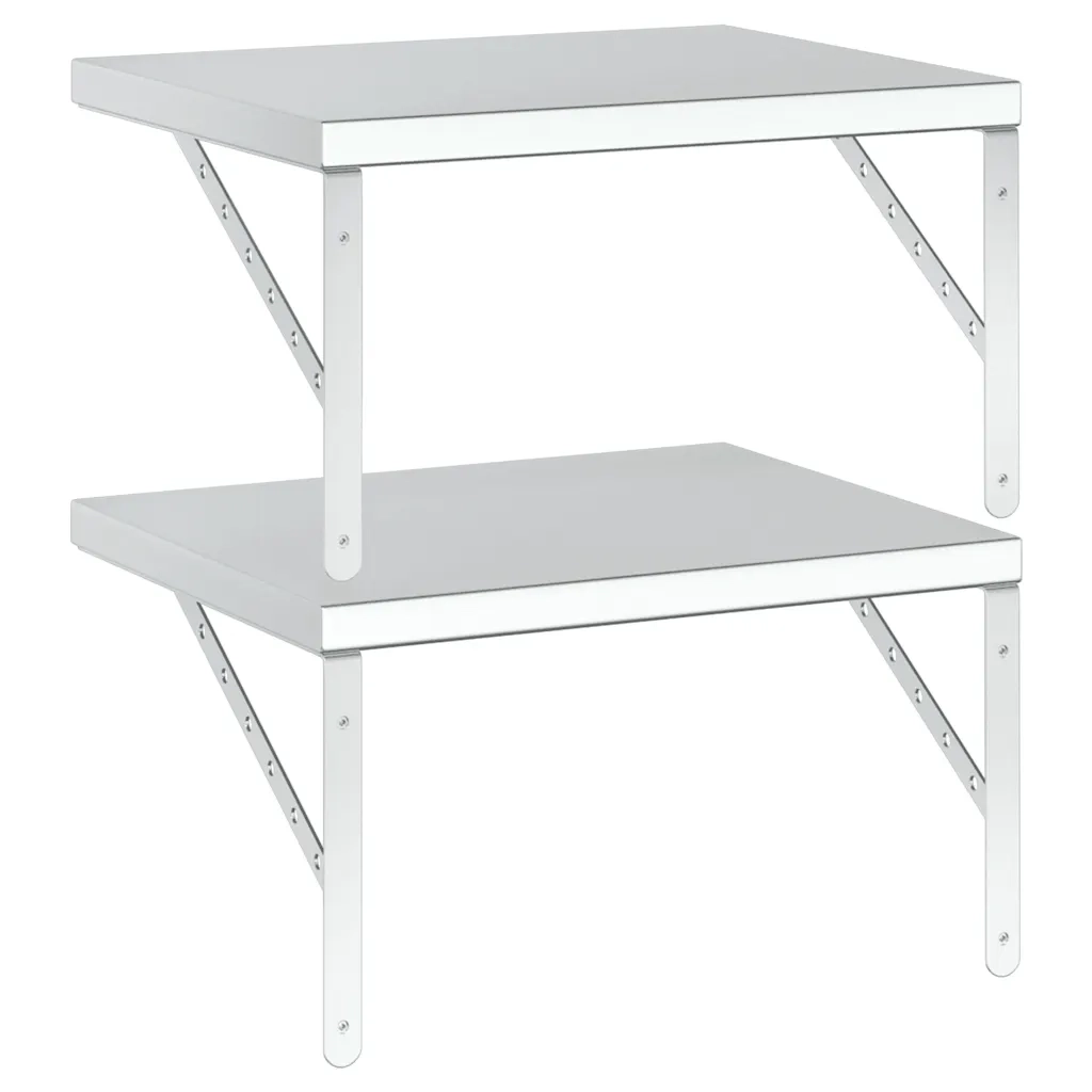 vidaXL Mensole a Muro 2 pz 50x40 cm Argento in Acciaio Inossidabile