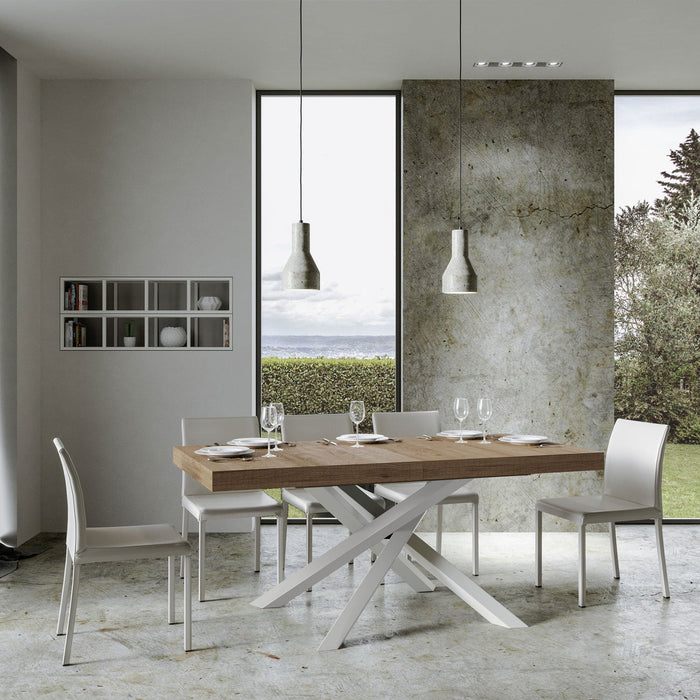 Tavolo Allungabile 200-304x90x77 cm Volantis Premium Quercia Natura Telaio Bianco