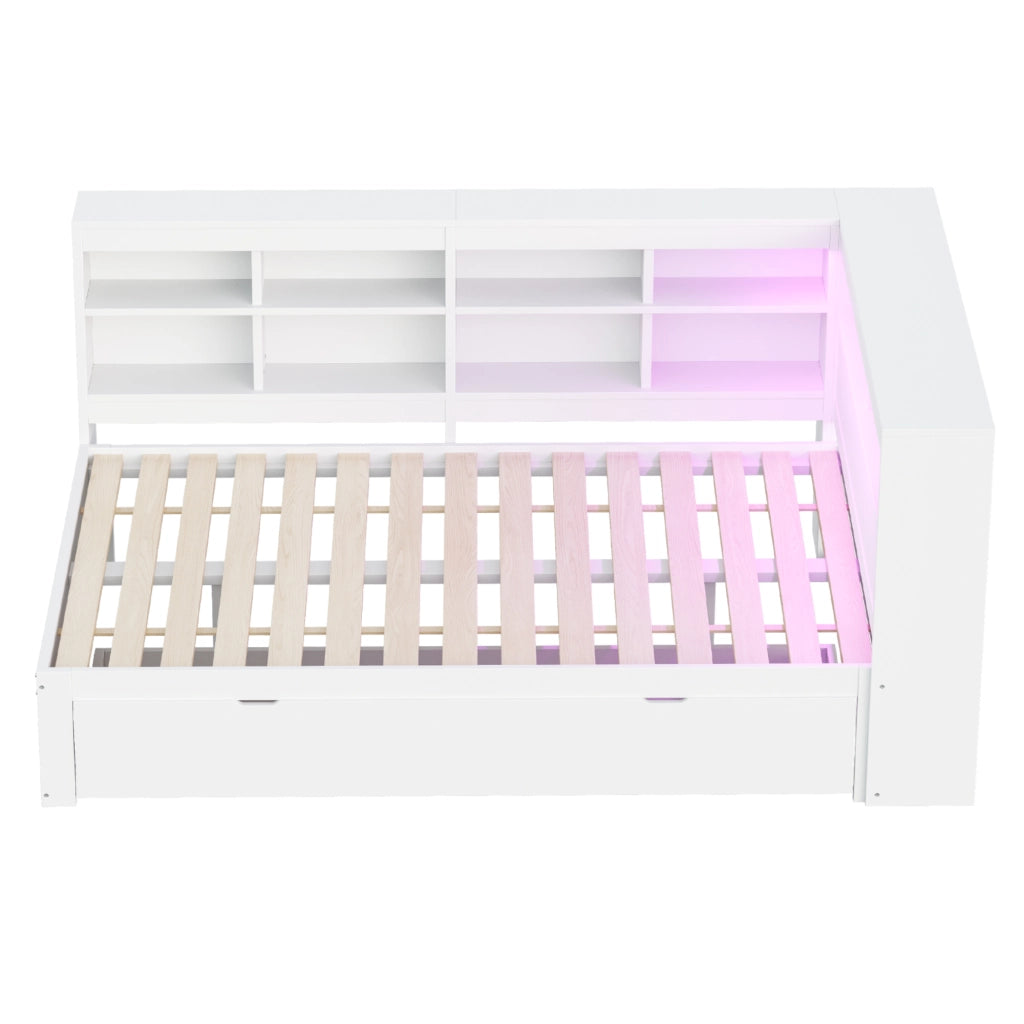 LETTO divano 90x200 cm con cassetti USB LED in legno bianco