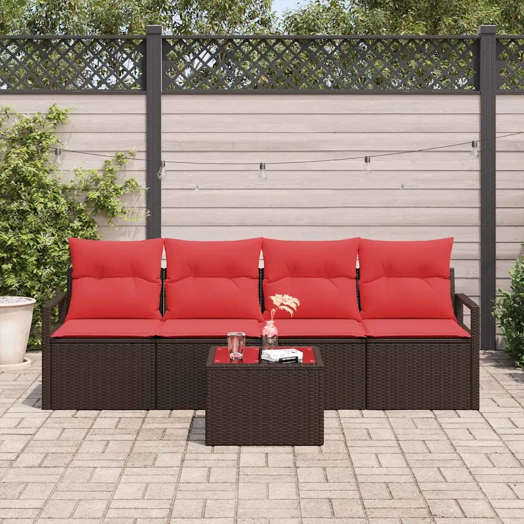 Set di divani 5 pcs Marrone e Rosso polyrattan