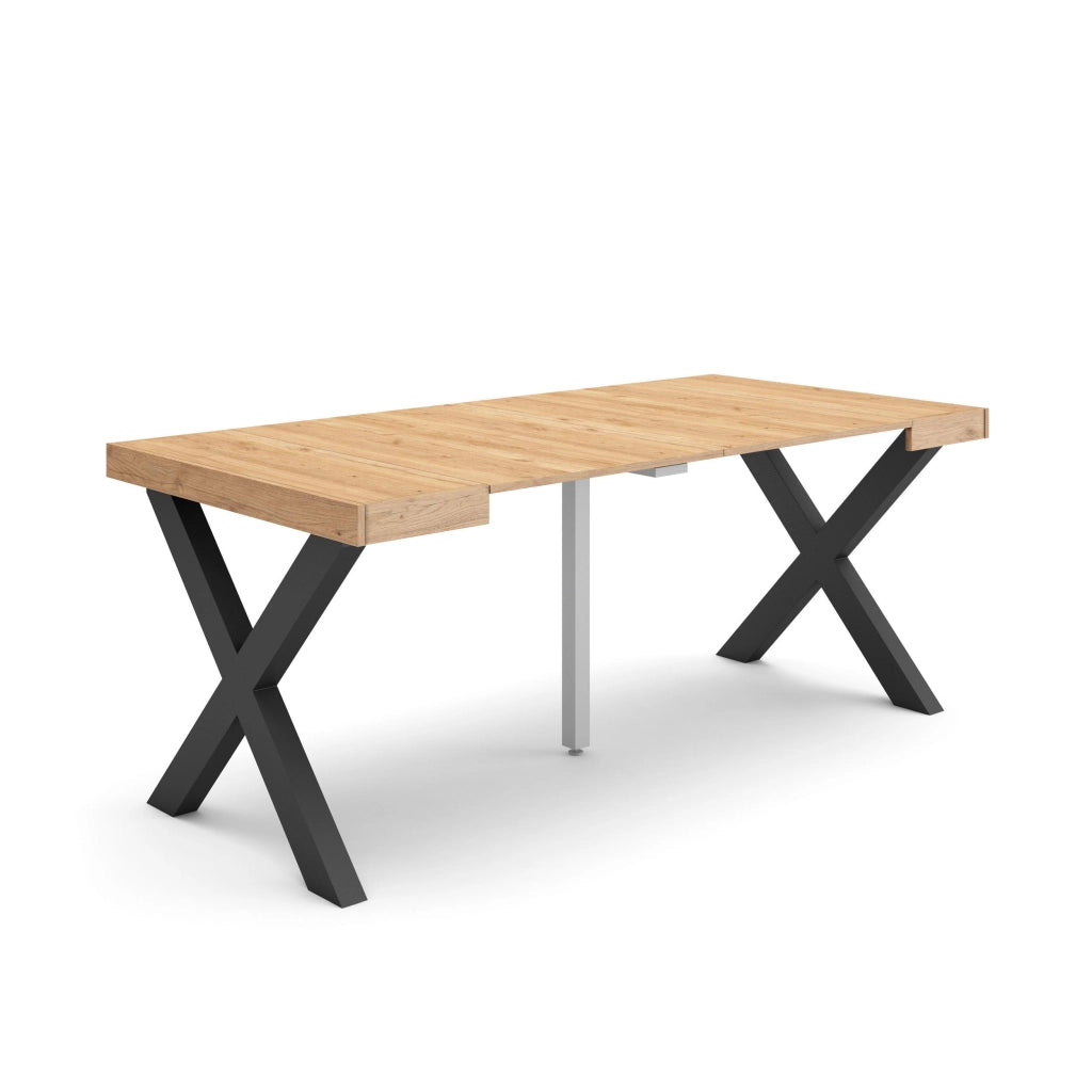 Consolle allungabile, 58 fino 180x90x73cm, Per 8 persone, Gambe in legno, colore Rovere RF2757