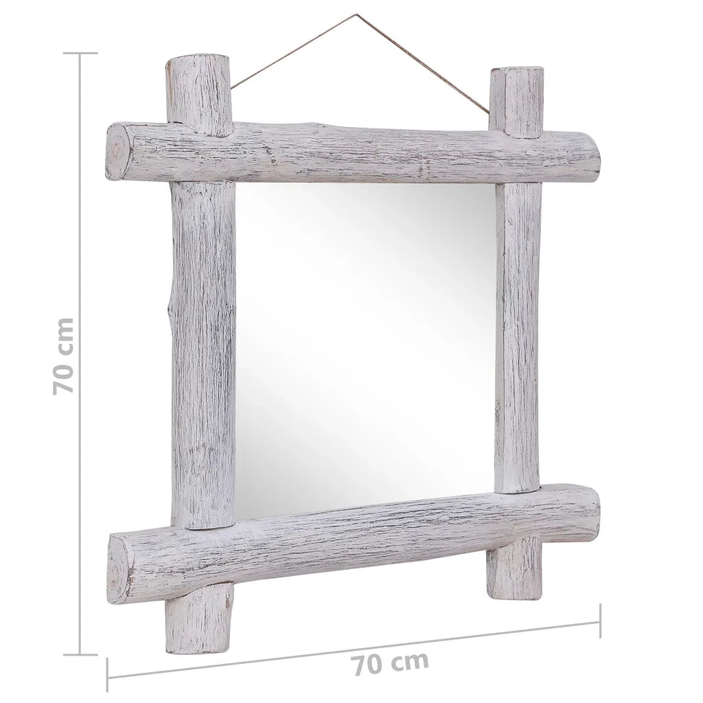 Specchio con Tronchi Bianco 70x70 cm Legno Massello di Recupero 283932