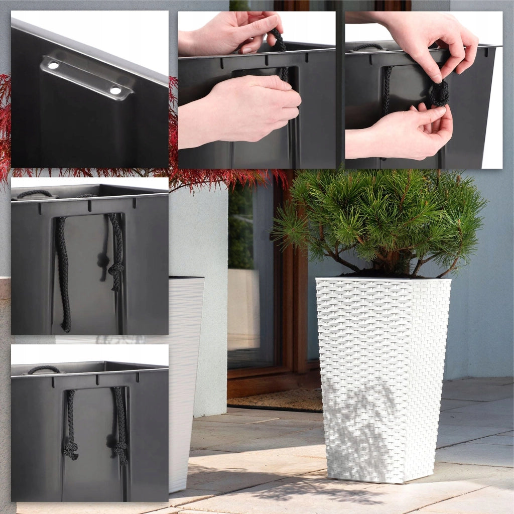 Vaso da giardino KADAX con inserto per fiori, grande e alto, 34x68 cm, bianco.