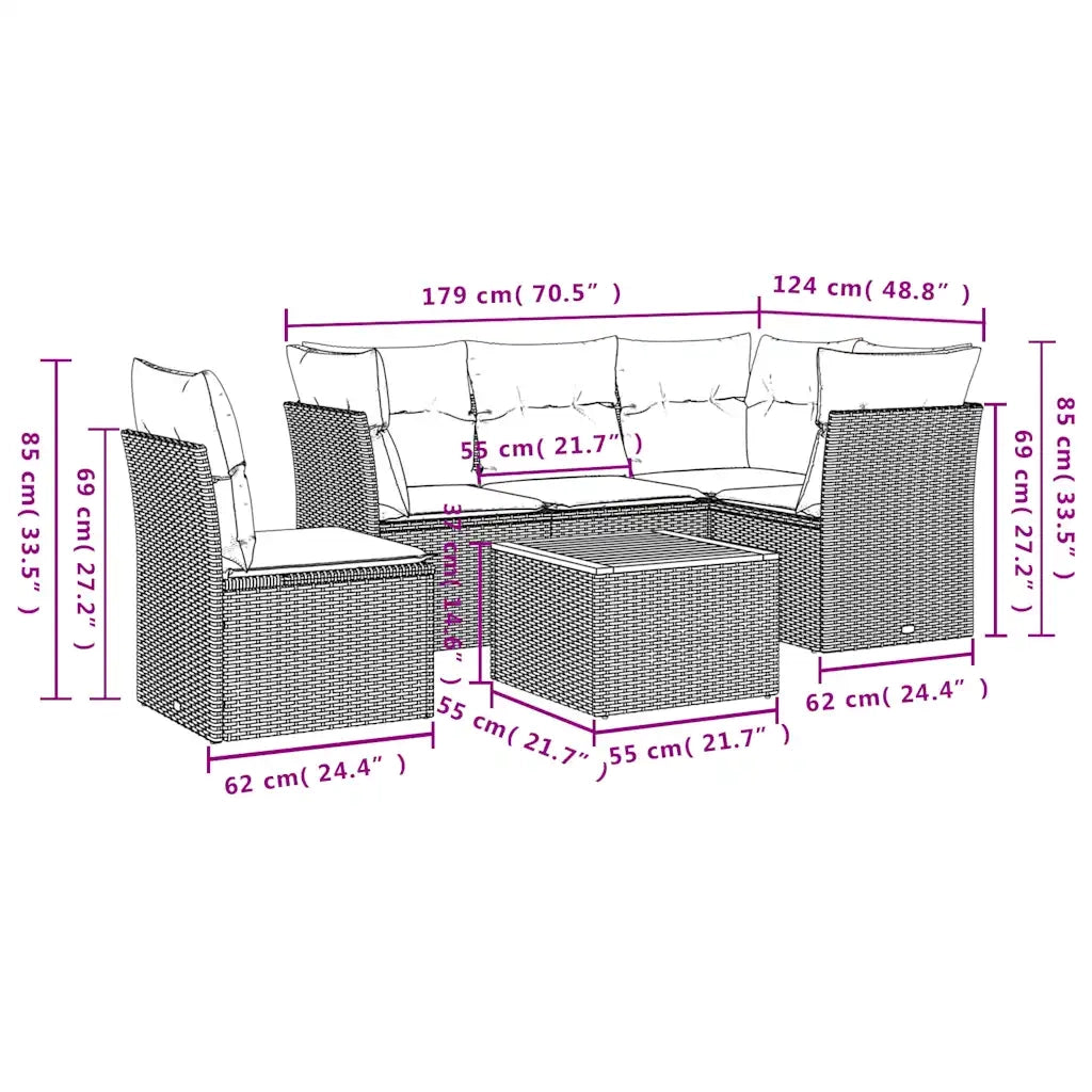 Set Divani da Giardino 6 pz con Cuscini Nero in Polyrattan
