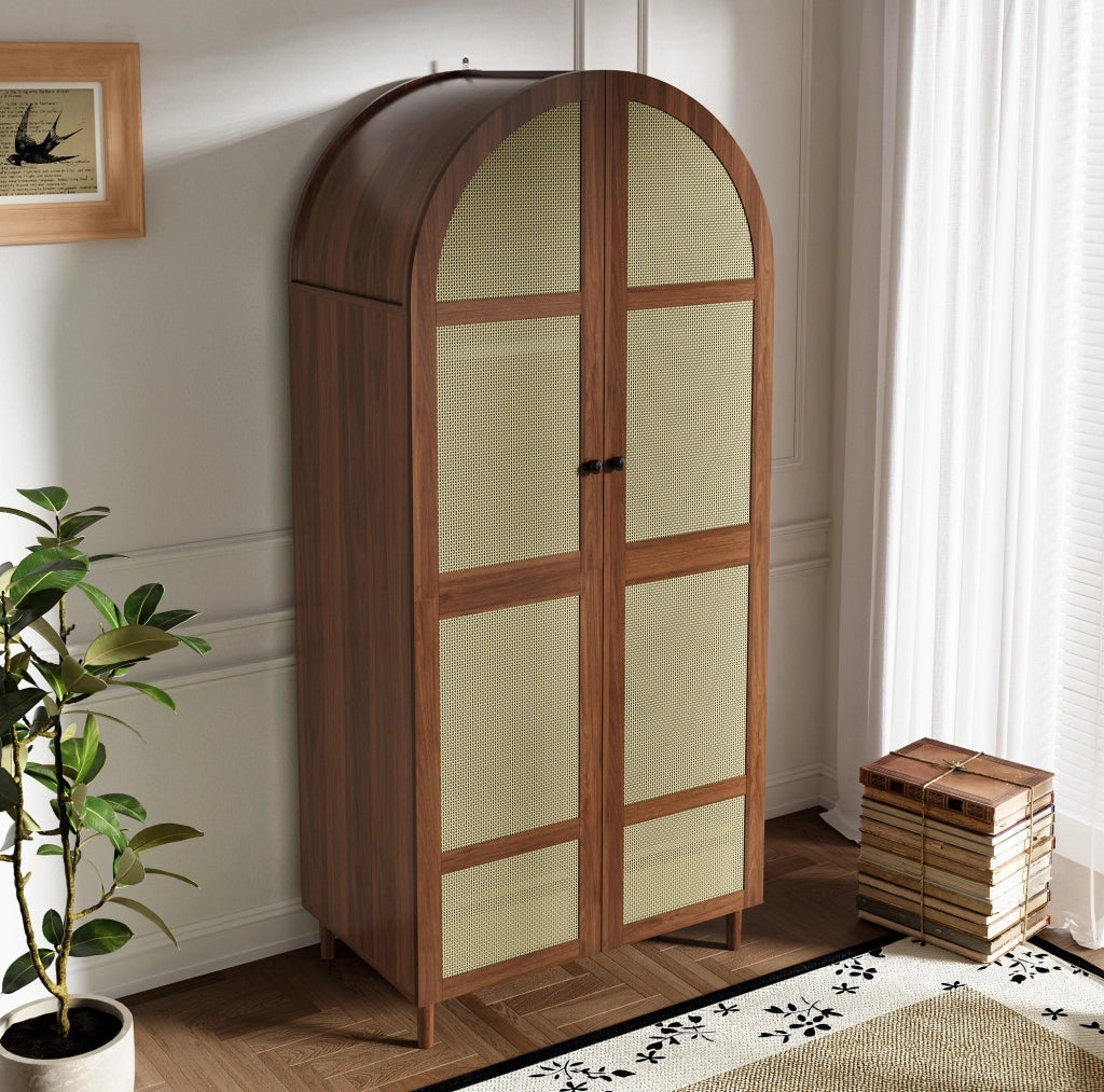 Armadio con ante curve in rattan noce 80x50x179 cm