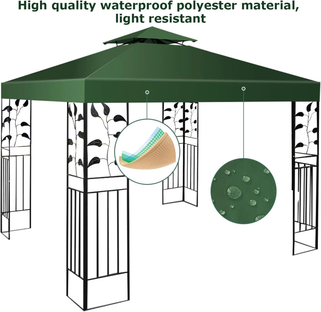 Tetto Gazebo di Ricambio per Gazebo, 3 x 3 m, per Giardino, Balcone, Spiaggia, Impermeabile, Doppio Tetto, Verde Scuro