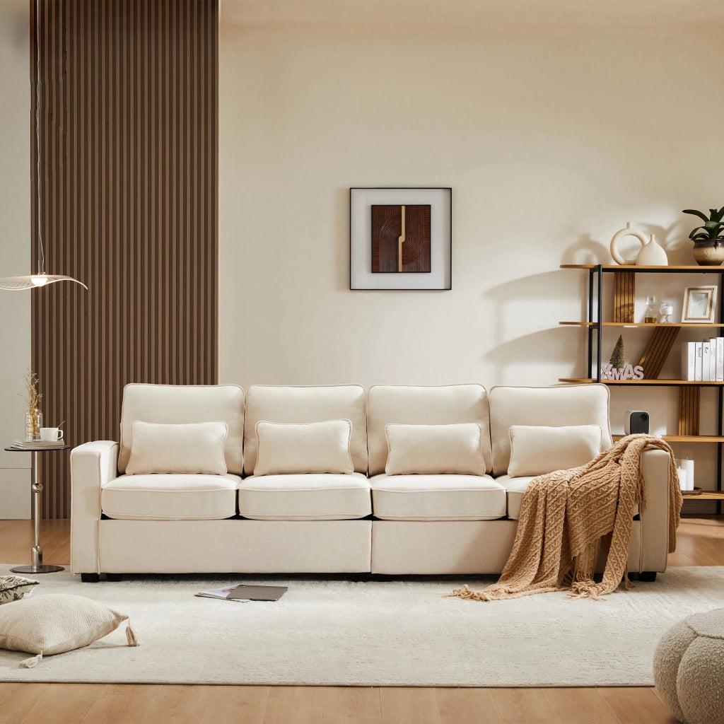 SOFA 4 posti in tessuto lino Beige con 4 cuscini lombari