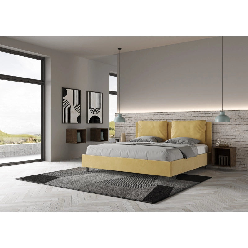 Letto imbottito Matrimoniale 180x210 cm Antea - Con rete,Microfibra,Ocra