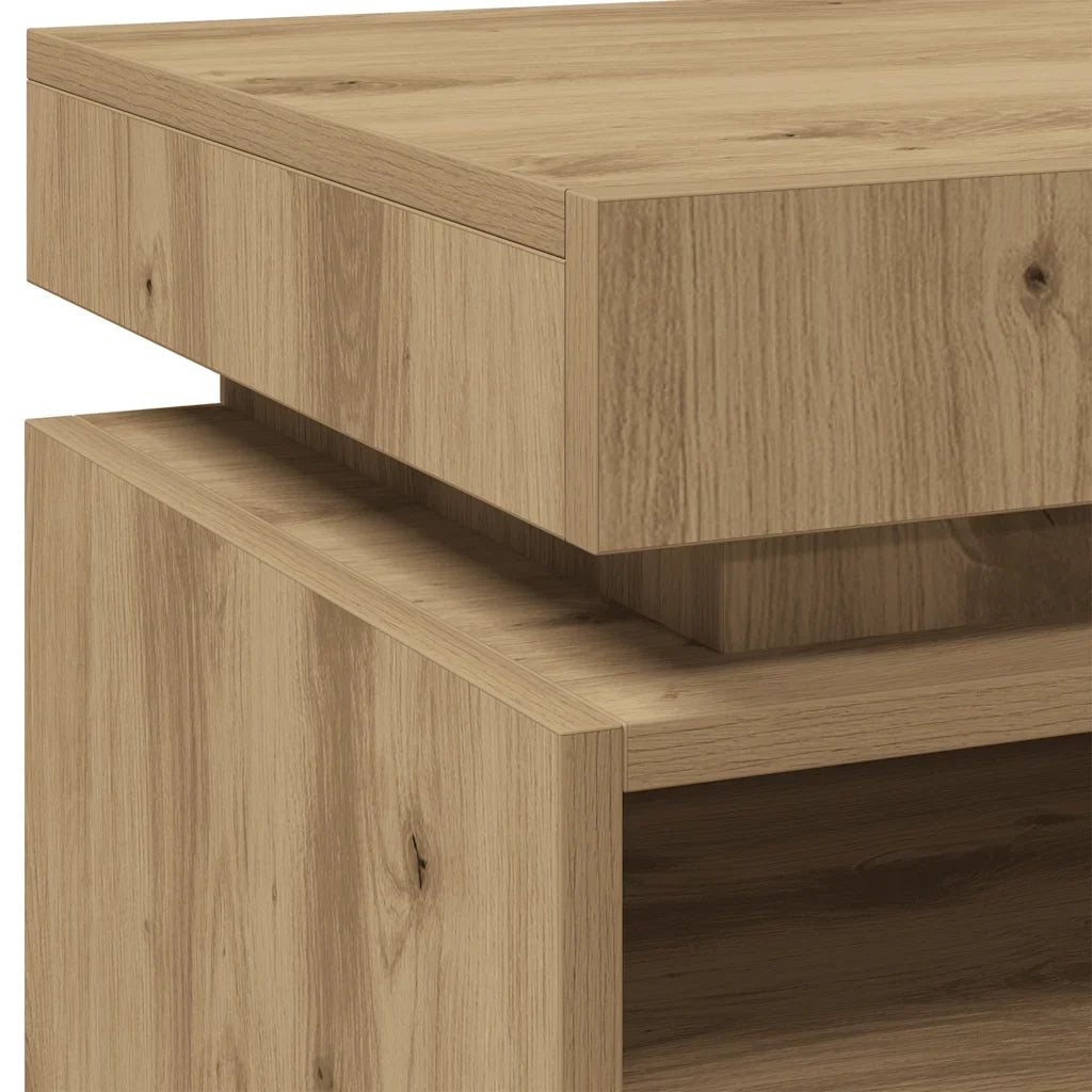 Comodino con pratica illuminazione a LED e vano contenitore 40 x 39 x 48 cm legno di rovere ingegnerizzato realizzato artigianalmente 02_0051160