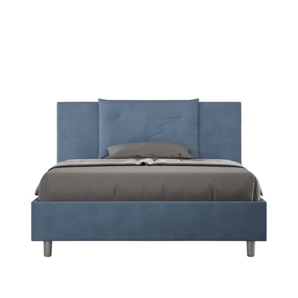 Letto matrimoniale francese con rete imbottito 140x210 microfibra blu Appia