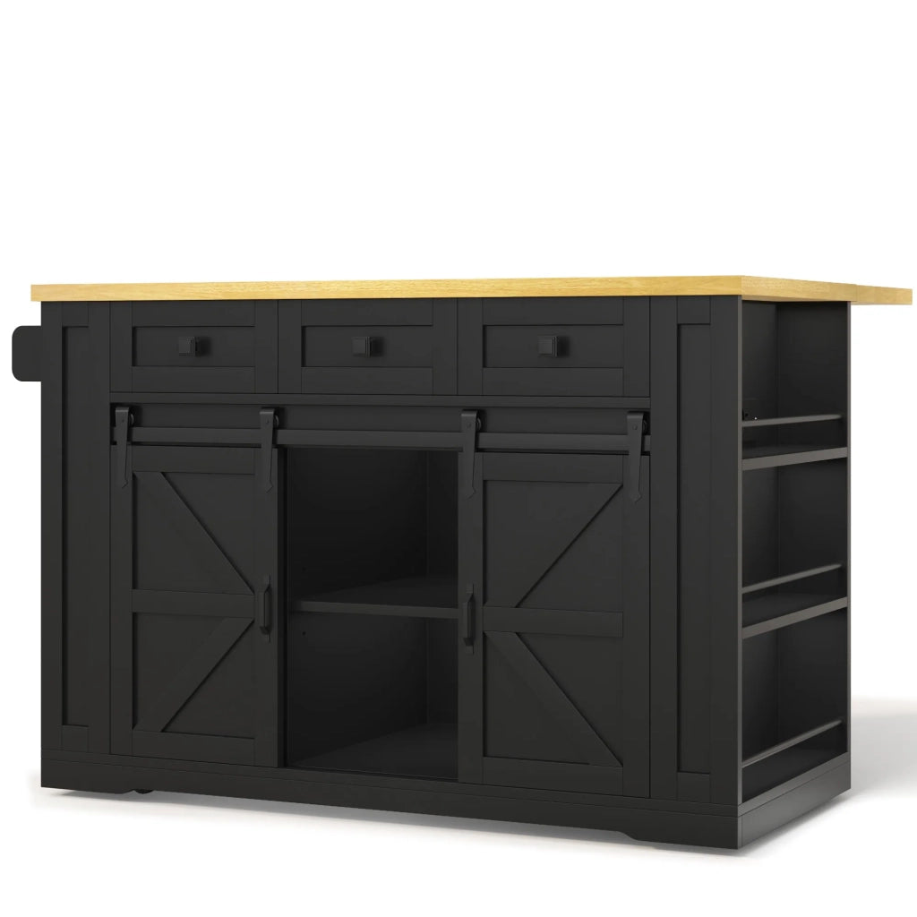 Isola Cucina Mobile con Piano Estraibile, Carrello con Ante Scorrevoli, Credenza Buffet con Prese e Ripiano a 3 Livelli, 130x50(80)x87 cm