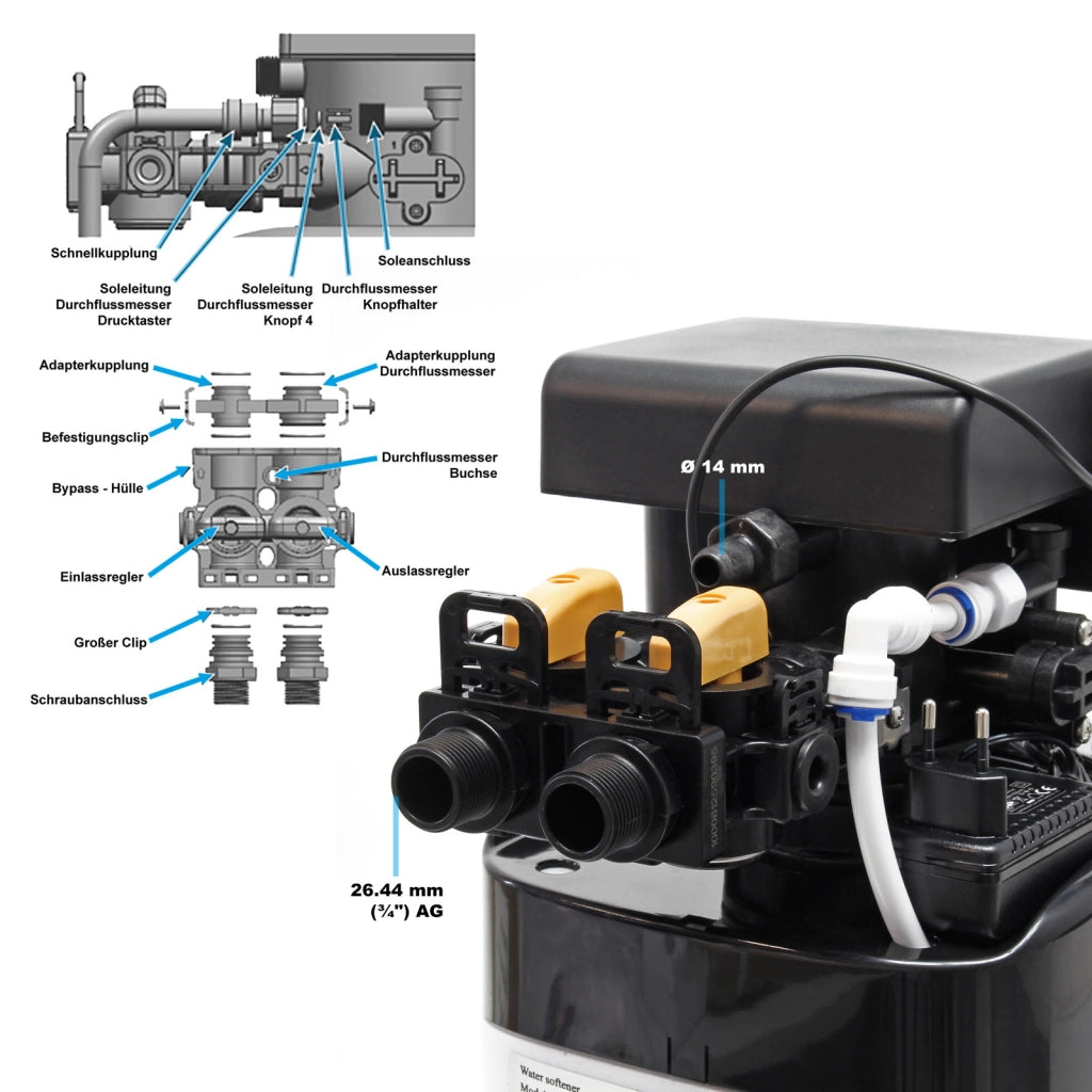 NW-SOFT-D Addolcitore d'acqua 1000 l/h con serbatoio salamoia da 30 kg e display