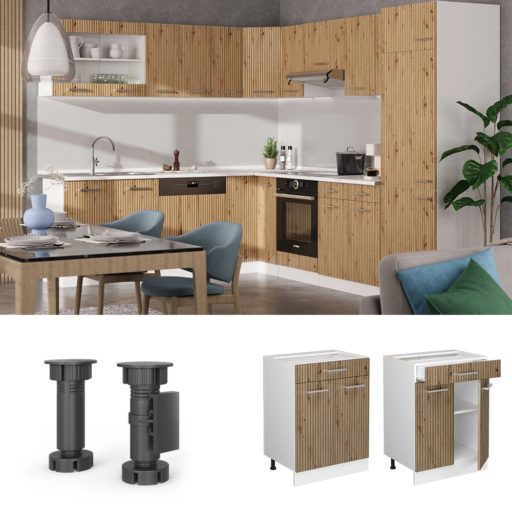 Vicco Mobiletto base per cucina Rovere artigianale 60 cm con cassetto, senza piano di lavoro
