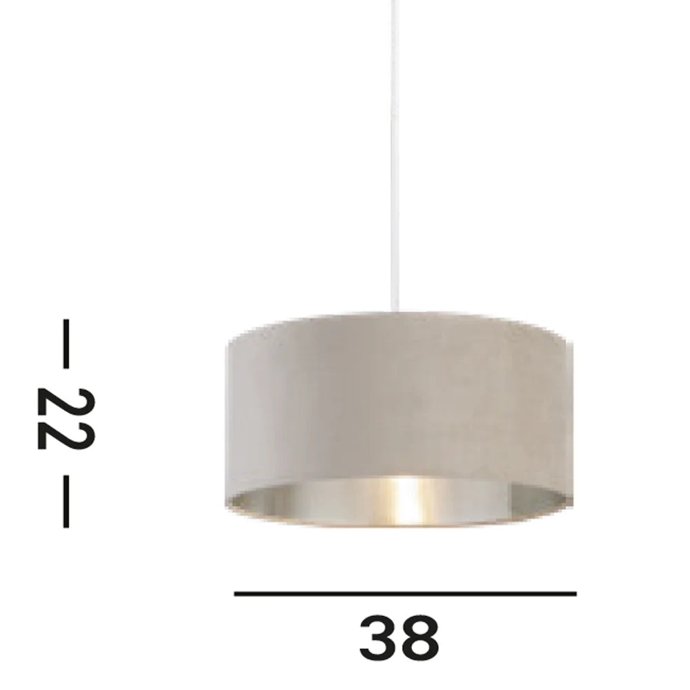 Paralume Contemporaneo Tamburo Tessuto Argento Tortora 1 Luce D38Cm