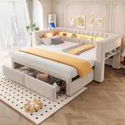 Divano letto imbottito 90x190 cm estensibile 180x190 cm in velluto beige con LED e USB