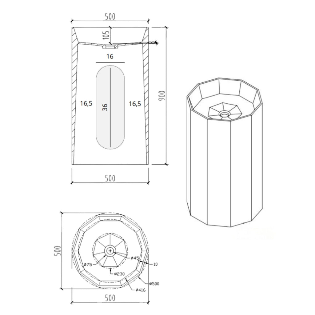 Lavabo da centro stanza erik in artificial stone free standing nero opaco *** finitura- nero opaco, confezione 1