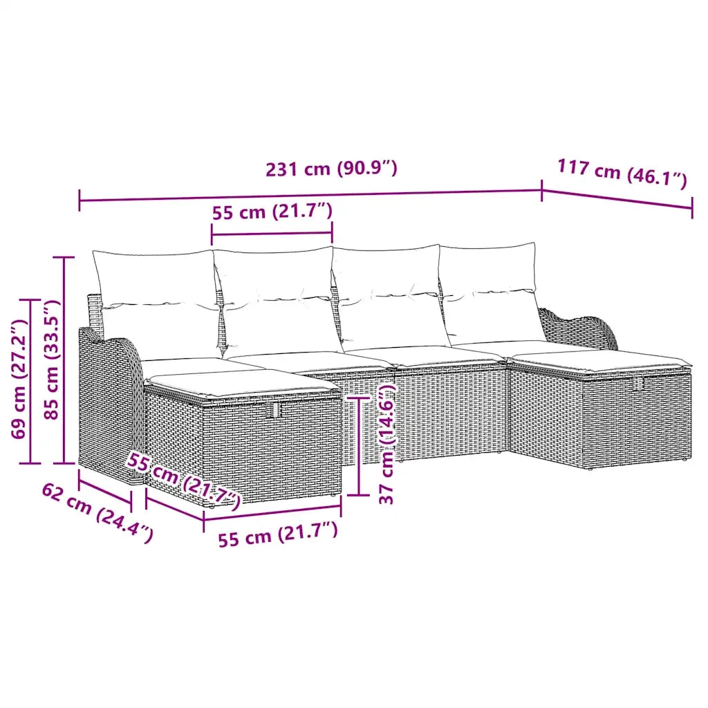 Set di divani con cuscino 6 pcs Grigio chiaro polyrattan 3359021